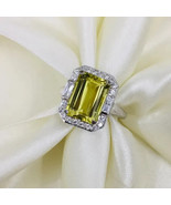 4Ct Emerald Cut Simulated Green Peridot Engagement Ring 14K White Gold P... - £51.64 GBP