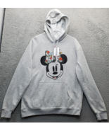 Disney Minnie Mouse Hoodie Womens XL Gray Embroidered Fleece Lined Pullover - $543.93 MXN