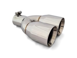 Yonaka 2.5&quot; Dual Exhaust Tip Straight Cut Stainless Steel Universal 3.5&quot; Outlet - £49.02 GBP