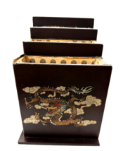 Mail Desk Organizer Bookend Chinese Dragon LuckDecor faux leather Vintage 8&quot;X6 - £32.17 GBP