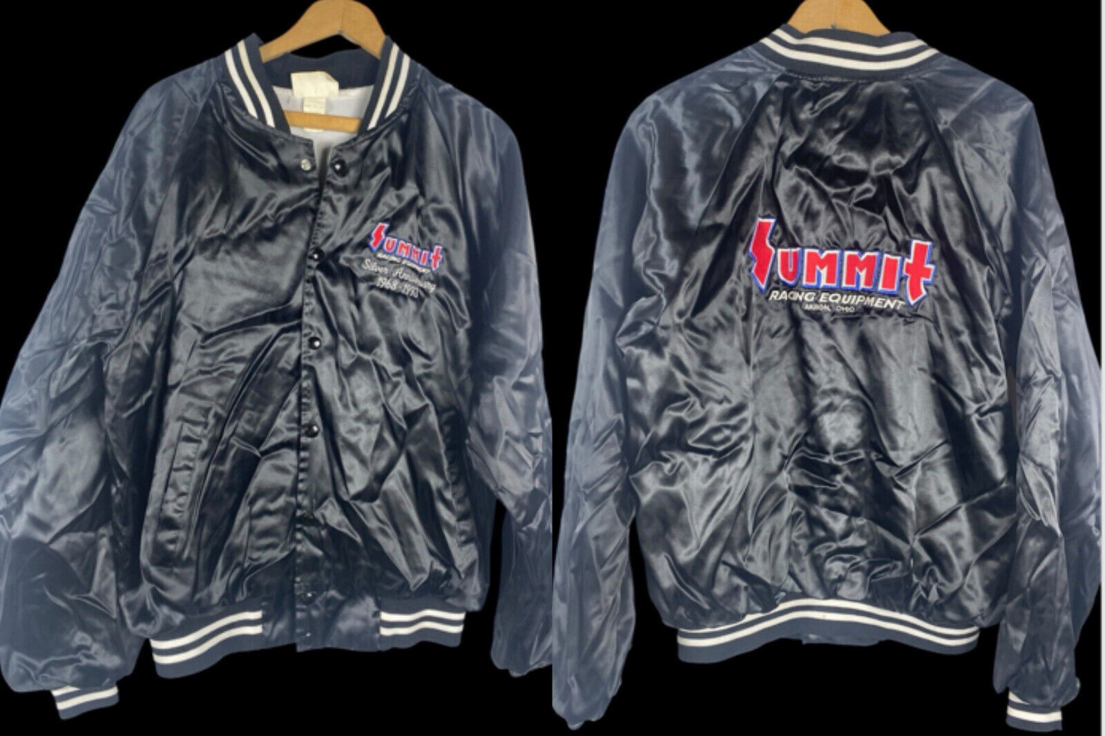 Summit Racing Jacket Size Large Black Satiny Snap Up Silver Anniversary ... - $46.39