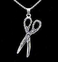 Barber Scissors Pendant Necklace Stainless Steel 24&quot; Chain - £7.47 GBP