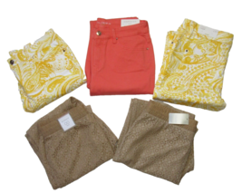 Lot 5 NWT Chico&#39;s 00 Platinum Crop Jeans in Coral Daffodil Pull-on Lace Pants - £46.74 GBP