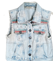 Vanilla Star Denim Sleeveless Vest Distressed Button Up Kid Size M Y2K Hippie - £14.75 GBP