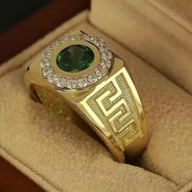 Round Cut 3CT Simulated Emerald Men&#39;s Ring 14K Yellow Gold Plated - Size 10 ! - £8.78 GBP