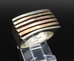 14K GOLD &amp; 925 Silver - Vintage Tri Tone Open Ribbed Dome Ring Sz 8 - RG25368 - £45.26 GBP