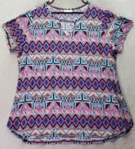 Bobbie Brooks Blouse Women&#39;s 3X Multicolor Aztec Short Sleeve Keyhole Round Neck - £11.08 GBP