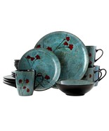 Elama Floral Accents 16 Piece Dinnerware Set in Blue - £64.31 GBP