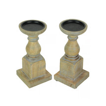 Set of 2 Wooden Pedestal Candle Holders Rustic Centerpiece Home Decor - £30.20 GBP+