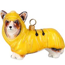 Tri Color Pembroke Welsh Corgi in Raincoat Polish Glass Christmas Ornament - $64.98