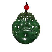 1.9&quot; China Certified Natur e Hetian Nephrite Jade Wealth Pixiu Double Carved Nec - £69.92 GBP