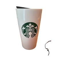 Starbucks Classic White & Green 12 Oz Ceramic Coffee Tumbler with lid, 12 Oz - $22.76