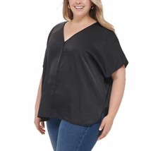 DKNY Women&#39;s Plus Size 2X Black V Neck Short Sleeve Women&#39;s Top Blouse NWT - £8.58 GBP