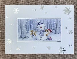 Anthropomorphic Woodland Critters In The Snowy Forest Snowman Holiday Card - £2.21 GBP