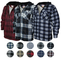 Men&#39;s Heavyweight Flannel Zip Up Fleece Lined Plaid Sherpa Hoodie Jacket - £23.35 GBP