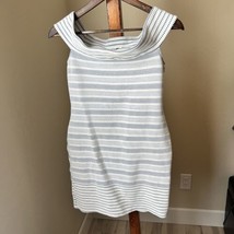 Shoshanna Dress Small Navy White Striped Pullover Off Shoulder Knit Bodycon - $69.29