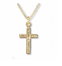 14K Gold Over Sterling Silver Engraved Cross Necklace &amp; Chain - £48.10 GBP
