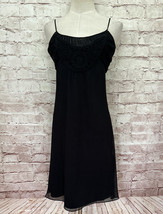 Vintage EXPRESS Y2K Black Crinkle Silk Slip Dress Crochet Spaghetti Strap Size 4 - £28.67 GBP