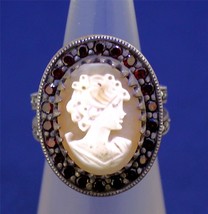 Cameo Solitaire &amp; Garnet Sterling Silver Ring 9.4g Size 6 - $294.00