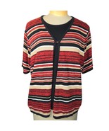 Sag Harbor Woman 2X Twofer Sweater Cardigan Attached Striped Knit Preppy... - $321.67 MXN