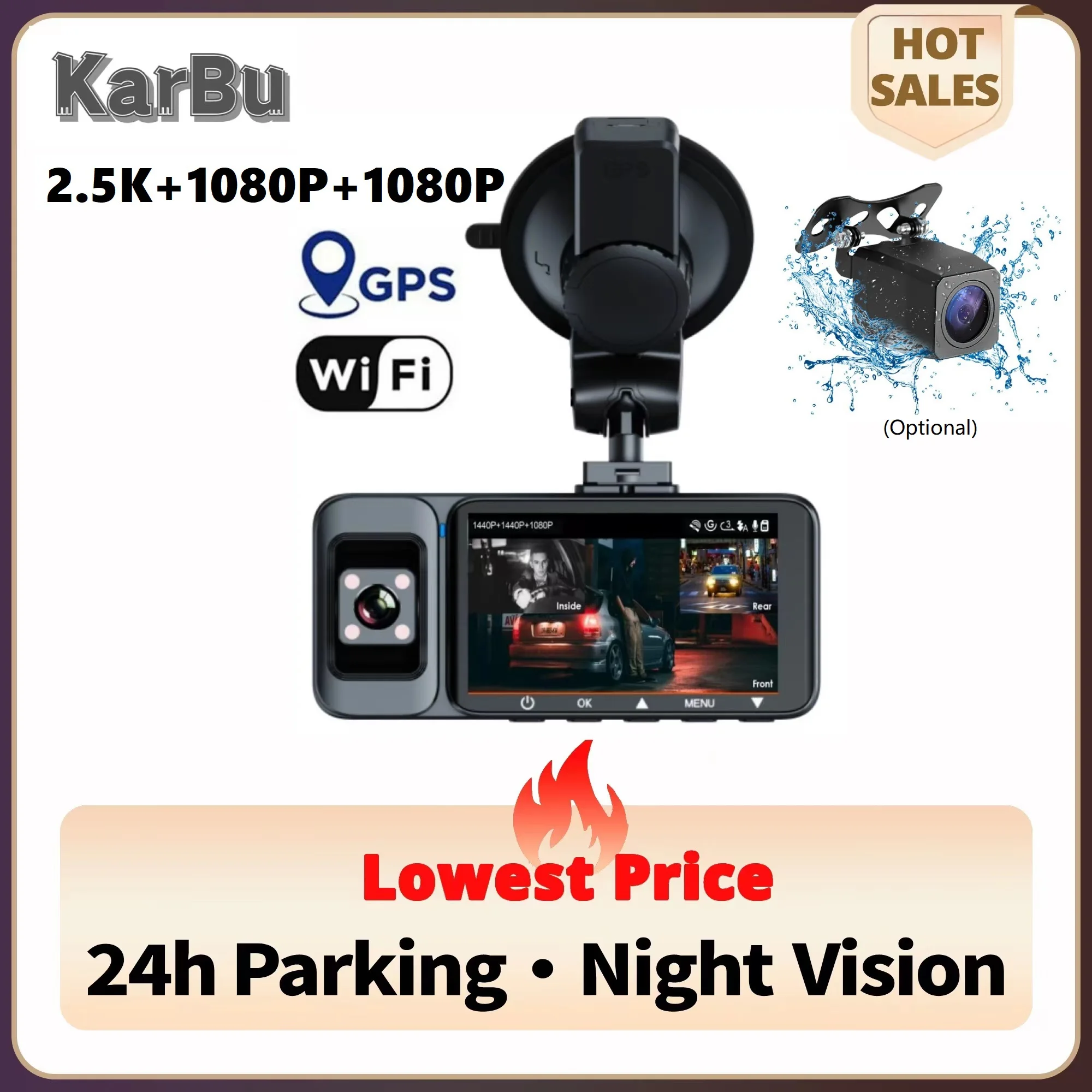 Dash Cam for Cars GPS Wifi 3 Camara Voiture Front and Rear Dashcam 24h Parking - £72.06 GBP+