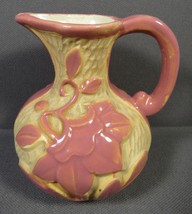 Mini Small Pitcher Ceramic Embossed Glossy Pink Floral &amp; Cream 3.5&quot; Japan - £11.54 GBP