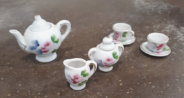 Vintage Miniature Tea Set. Floral Pattern 9 pieces Hand Painted Porcelain - $10.40