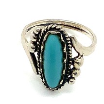 Vtg Sterling Silver Signed Cellini Oval Turquoise Cabochon Solitaire Ring 7 3/4 - £35.60 GBP