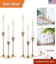 Elegant Brass Gold 6-Piece Taper Candle Holder Set – Vintage Modern Cent... - $35.00
