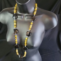 Vintage Handcrafted Artisan Citrine Yellow Art Glass Bead Necklace 32&quot; S... - £27.12 GBP