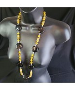 Vintage Handcrafted Artisan Citrine Yellow Art Glass Bead Necklace 32&quot; S... - $34.64