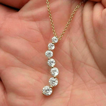 1.17Ct Simulated 7-Stone Journey Diamond Pendant Necklace 14k Yellow Gold Plated - £81.60 GBP