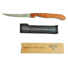 North American Fishing Club Folding Fillet Knife and Sheath Wood Handle ... - $28.95