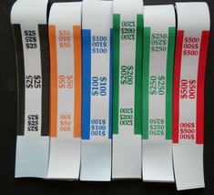 240 Mixed $25 $50 $100 $200 $250 $500 Money Self-Sealing Straps Currency Bands  - £6.80 GBP