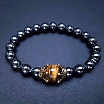 Luxury Crown Natural Tiger Eye Stone Bead Bracelets  Men&#39;s Antique Charm Bracele - £12.67 GBP