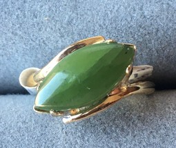 Sterling silver marquise stone jade ring gold plated - £19.27 GBP