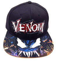 Marvel Comics Venom 3D Text Rubber Logo Black Sublimated Bill Snapback Hat Cap - £12.75 GBP