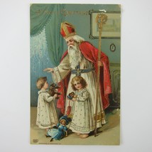 Vintage Christmas Postcard Gel Coat Old World Santa Children Embossed Antique - $69.99