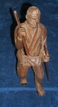 Hand Carved Wood Folk Art Old Asian Man Kungfu Karate Walking Stick Staff Cane - £27.18 GBP