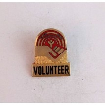 Vintage United Way Helping Hands Volunteer Red &amp; Gold Tone Lapel Hat Pin - £8.03 GBP