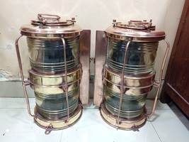 Original Old Nautical Antique Marine Ship japan Clear Glass Electric Lamp 2 Pcs - £454.38 GBP