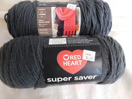 Red Heart Super Saver Charcoal lot of 2 No Dye Lot 7 Oz - £7.18 GBP