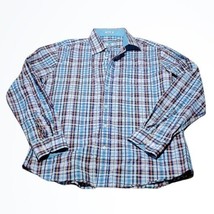 Bugatchi Blue White Plaid Print Shaped Fit Shirt Size XL Chest 48 Inches - £33.49 GBP