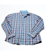 Bugatchi Blue White Plaid Print Shaped Fit Shirt Size XL Chest 48 Inches - £32.64 GBP