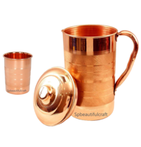 Copper Water Pitcher Jug With 1 Drinking Tumbler Glass Ayurveda Health B... - $35.02