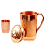 Copper Water Pitcher Jug With 1 Drinking Tumbler Glass Ayurveda Health B... - £27.67 GBP