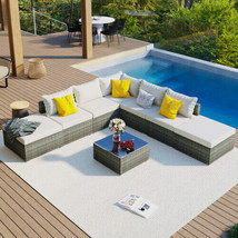 8-Pieces Outdoor Patio Furniture Sets, Garden Conversation Wicker Sofa Set - $783.82