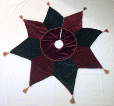 Christmas tree skirt red green velvet with gold trim tassels 52&quot; star shaped - £12.74 GBP