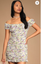 Lulus Love Bloom Cream Floral Print Ruched Off-the-Shoulder Mini Dress, Sz Large - £39.05 GBP