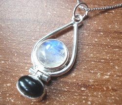 Moonstone in Hoop Accented by Black Onyx Pendant 925 Sterling Silver - $13.49
